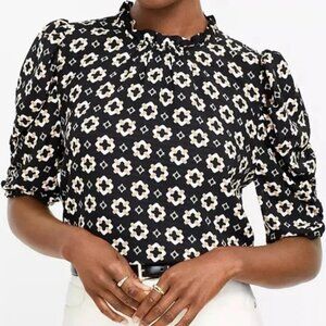 LOFT Black Geo Print Short Blouse - XL